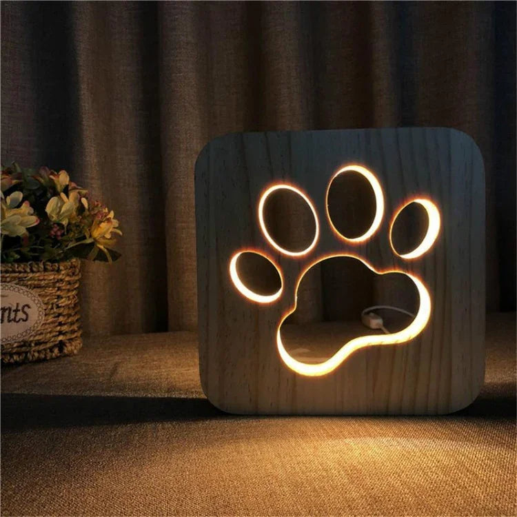 Kreative Form Holz-Nachtlampe Schlafzimmer-Dekoration Warmweißes LED-Licht, Knochen, Katzenpfote, Hund, Wolf