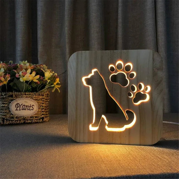 Kreative Form Holz-Nachtlampe Schlafzimmer-Dekoration Warmweißes LED-Licht, Knochen, Katzenpfote, Hund, Wolf
