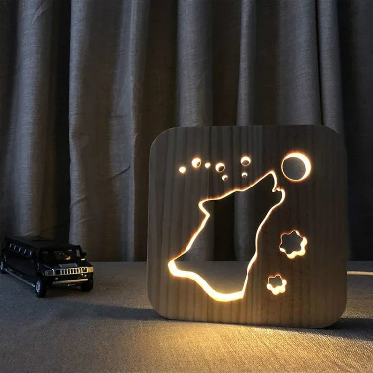 Kreative Form Holz-Nachtlampe Schlafzimmer-Dekoration Warmweißes LED-Licht, Knochen, Katzenpfote, Hund, Wolf