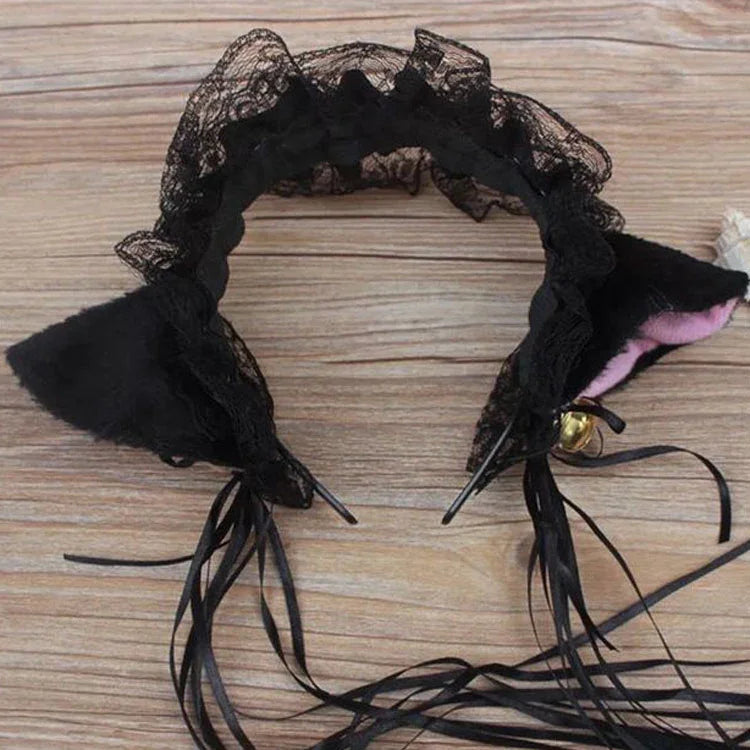 Niedliches Spitzen-Haarband mit Katzenohren, Haaraccessoire für Damen
