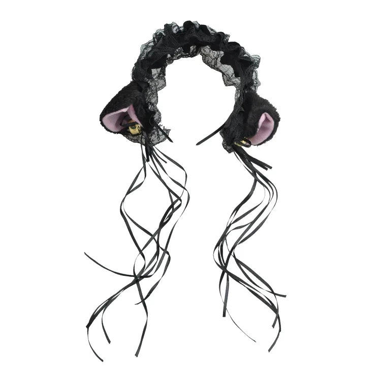 Niedliches Spitzen-Haarband mit Katzenohren, Haaraccessoire für Damen