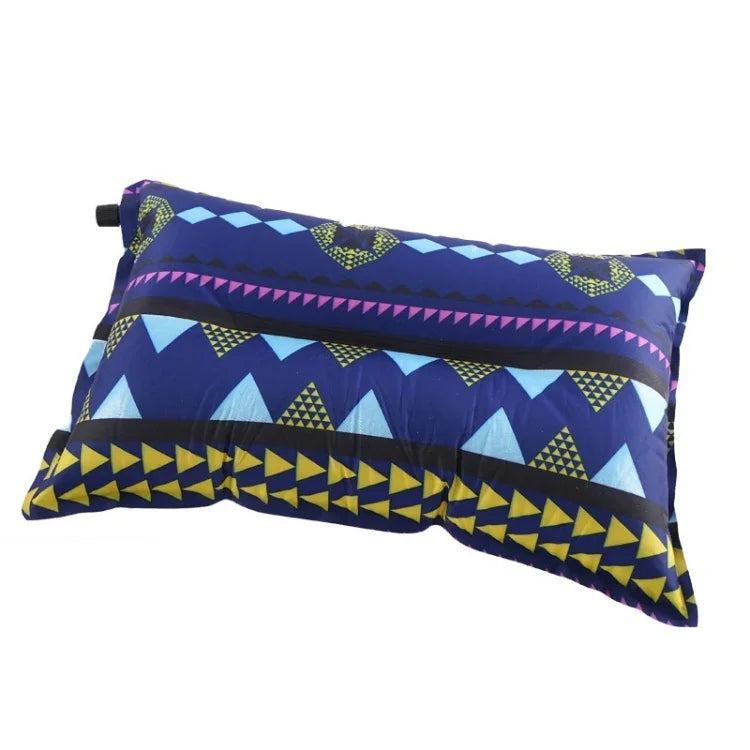 Portable Ethnic Style Automatic Inflatable Pillows Outdoor Camping Tent Camping Equipment Car Travel Pillows, Navy Blue Stripes, Orange Stripes, Red Yellow Printing, Gray Blue Print