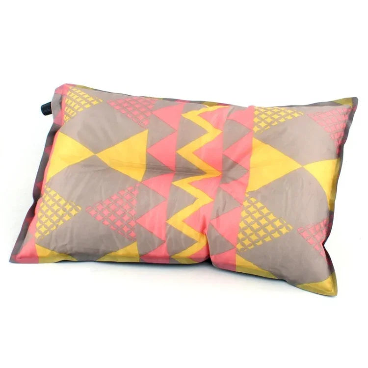Portable Ethnic Style Automatic Inflatable Pillows Outdoor Camping Tent Camping Equipment Car Travel Pillows, Navy Blue Stripes, Orange Stripes, Red Yellow Printing, Gray Blue Print