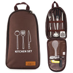 CLS 7-in-1 Outdoor-Kochgeschirr-Set aus Edelstahl 201 Picknick-Geschirr Tragbare Handtasche Picknick-Tasche, 7-in-1 Kaffee, 7-in-1 Dreiecksmuster