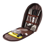 CLS 7-in-1 Outdoor-Kochgeschirr-Set aus Edelstahl 201 Picknick-Geschirr Tragbare Handtasche Picknick-Tasche, 7-in-1 Kaffee, 7-in-1 Dreiecksmuster