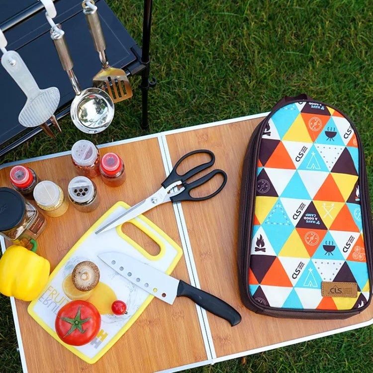CLS 7-in-1 Outdoor-Kochgeschirr-Set aus Edelstahl 201 Picknick-Geschirr Tragbare Handtasche Picknick-Tasche, 7-in-1 Kaffee, 7-in-1 Dreiecksmuster