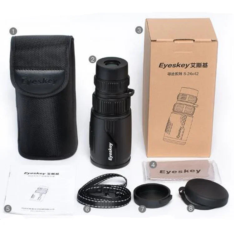 Eyeskey 8-24x42 Zoom HD Einrohr-Teleskop Handy-Foto-Teleskop Wasserdichtes Monokular, 8-24x42