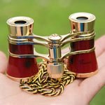 Gürtel Teleskop aus Metall 3x25, vergoldet, rot, klassisches Geschenk, weinrot mit Kette