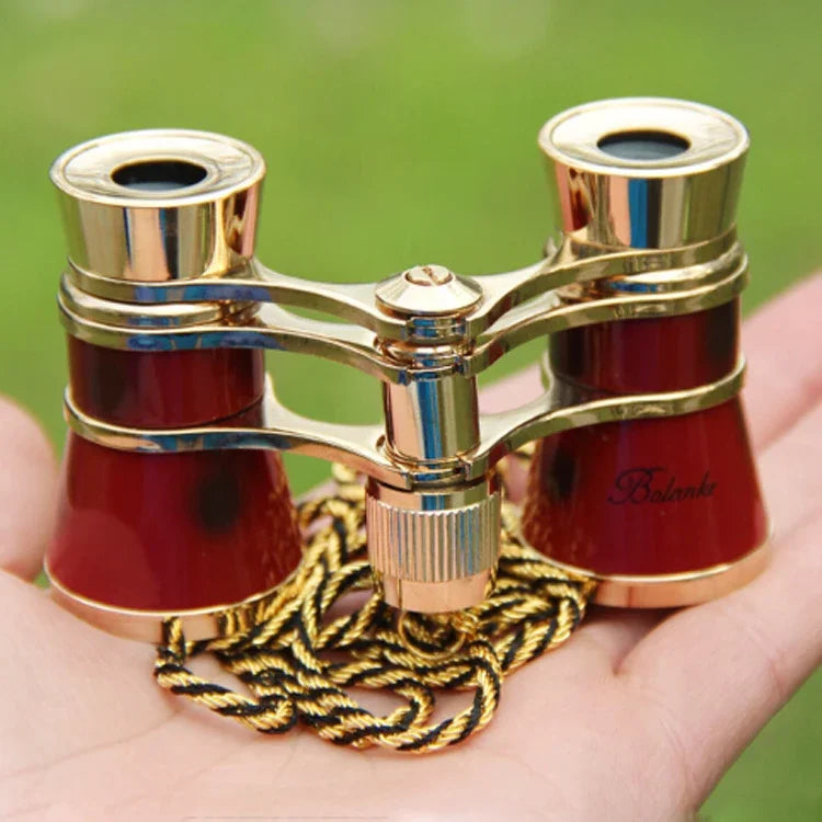 Gürtel Teleskop aus Metall 3x25, vergoldet, rot, klassisches Geschenk, weinrot mit Kette