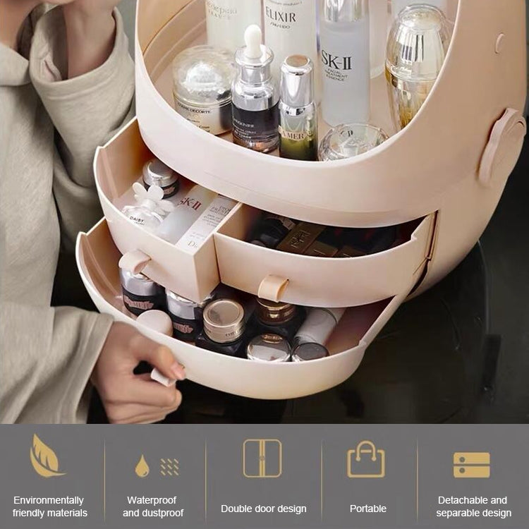 Tragbare, staubdichte, transparente, runde Kosmetikbox mit Schublade, kleine Aufbewahrungsbox für Puder, kleine perlmuttweiße Box