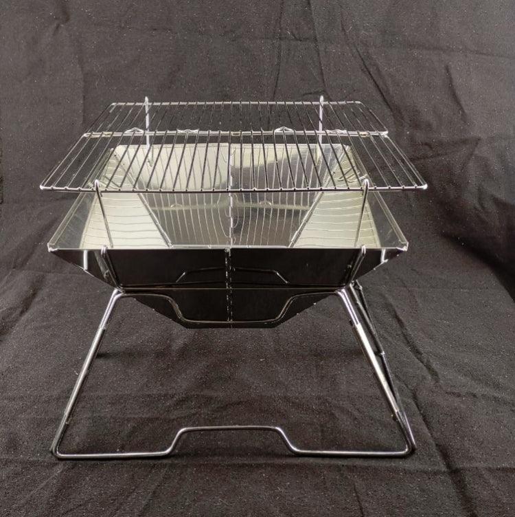 Höhenverstellbarer Camping-Grill aus Edelstahl, faltbarer Holzkohlegrill, 31x31x21cm