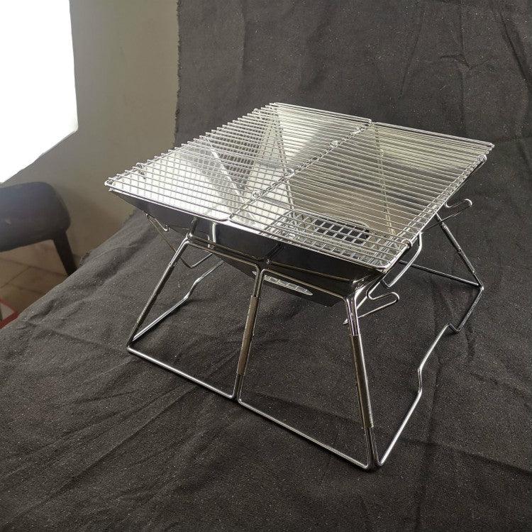Höhenverstellbarer Camping-Grill aus Edelstahl, faltbarer Holzkohlegrill, 31x31x21cm