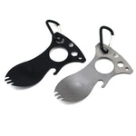 Outdoor Multifunktionaler Campinglöffel Edelstahl Besteck Tragbares Picknick-Besteck Gabel und Löffel, Hellgrau, Schwarz