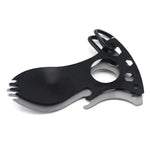 Outdoor Multifunktionaler Campinglöffel Edelstahl Besteck Tragbares Picknick-Besteck Gabel und Löffel, Hellgrau, Schwarz