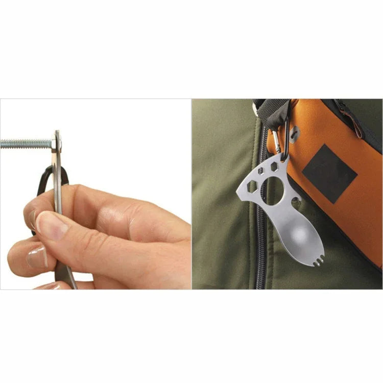 Outdoor Multifunktionaler Campinglöffel Edelstahl Besteck Tragbares Picknick-Besteck Gabel und Löffel, Hellgrau, Schwarz