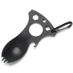 Outdoor Multifunktionaler Campinglöffel Edelstahl Besteck Tragbares Picknick-Besteck Gabel und Löffel, Hellgrau, Schwarz