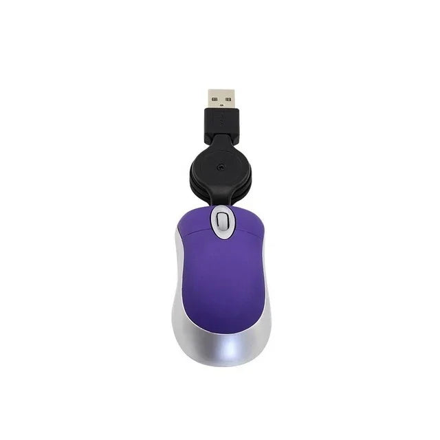 Mini-Computermaus mit einziehbarem USB-Kabel, optisch, ergonomisch, 1600 DPI, tragbar, klein, für Laptops
