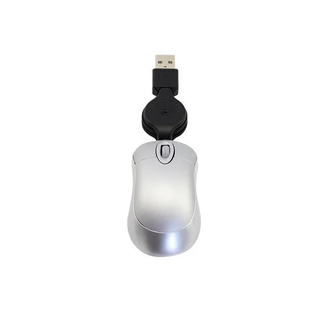 Mini-Computermaus mit einziehbarem USB-Kabel, optisch, ergonomisch, 1600 DPI, tragbar, klein, für Laptops