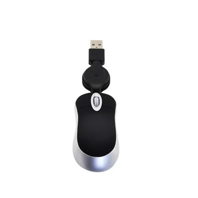 Mini-Computermaus mit einziehbarem USB-Kabel, optisch, ergonomisch, 1600 DPI, tragbar, klein, für Laptops