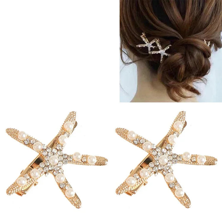 Modische Strass-Perlen-Seestern-Haarnadel für Damen, Brautschmuck, Haarstyling-Werkzeug