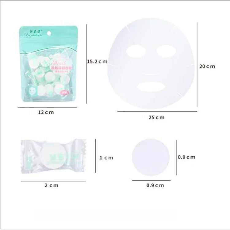 20 Stück/Packung komprimierte Papiermasken, Einweg-Baumwoll-Hautpflegemasken, Gesichtsmasken aus Papier für Frauen