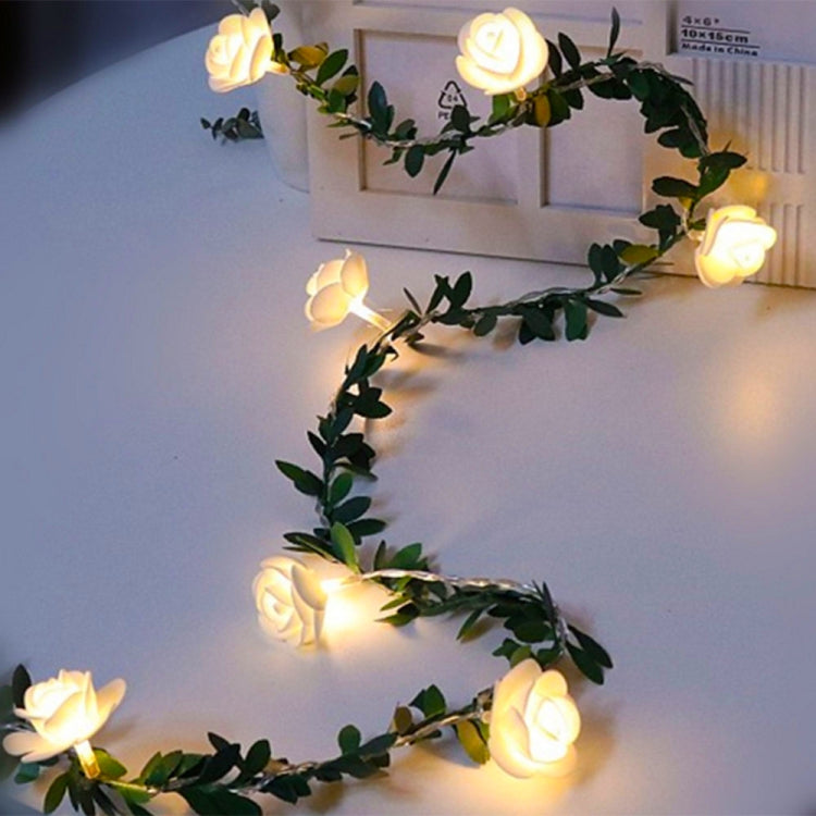Solarbetriebene grüne Blatt-Rattan-Rosenblumenranken-LED-Lichterkette, 3m 20 LEDs, 4,5m 30 LEDs, 5m 50 LEDs, 10m 100 LEDs