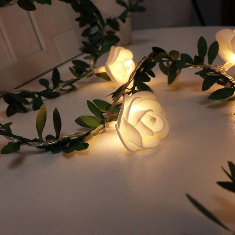 Solar Simulation Green Leaf Rattan Rose Flower Vine LED Light String Garland Decoration, 3m 20 LEDs, 4.5m  30 LEDs, 5m  50 LEDs, 10m 100 LEDs