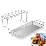 Edelstahl-Hähnchenschenkel- und -flügelhalter mit Tropfschale, Grillrost