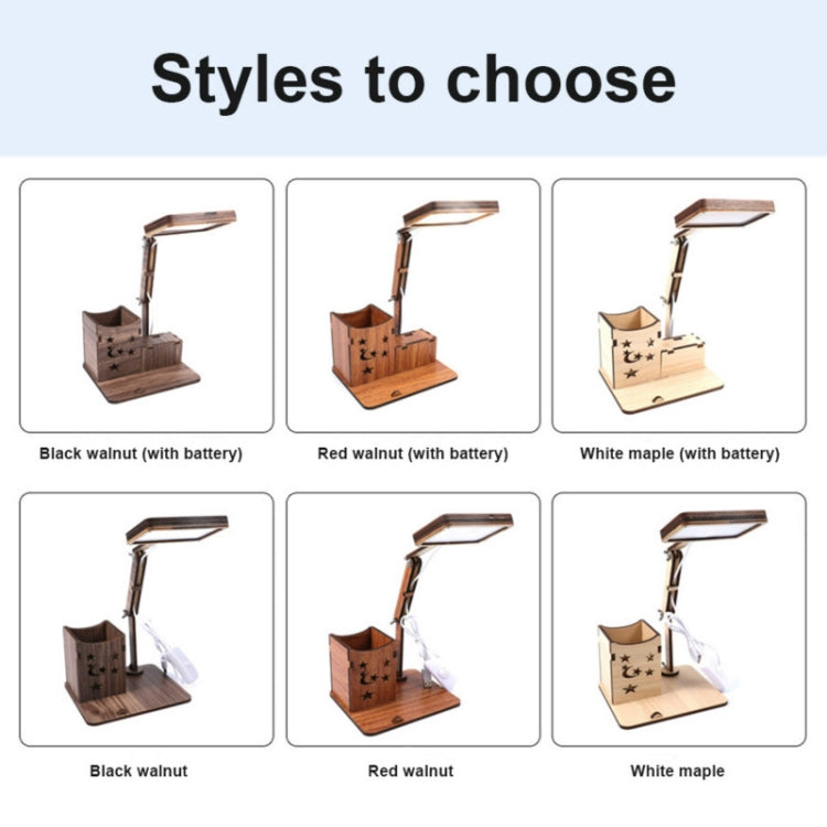 Wooden Multi-function Touch USB Pen Holder Desk Lamp Student Desktop Charging Reading Lamp Led Eye Protection Table Lamp, USB Plug-in without Battery, USB Charging Built-in Battery