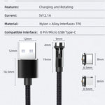CC56 Staubstecker Drehbarer Magnetdraht, Kabellänge: 2m, 2m Android-Kopf, 2m Micro-USB, 2m Typ-C-Kopf, 2m 8-Pin-Kopf, 2m Leine+Drei Köpfe, 2m + 8Pin + Typ-C/USB-C + Micro USB, 2m Leine