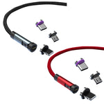 CC57 540 Grad drehbares magnetisches Schnelllade-Datenkabel, 1m + 8 Pin + Type-C/USB-C + Micro USB + Rot, 1m + Type-C/USB-C + Micro USB + Schwarz, 2m + Type-C/USB-C + Micro USB + Rot, 2m + Type-C/USB-C + Micro USB + Schwarz