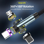 CC57 540 Grad drehbares magnetisches Schnelllade-Datenkabel, 1m + 8 Pin + Type-C/USB-C + Micro USB + Rot, 1m + Type-C/USB-C + Micro USB + Schwarz, 2m + Type-C/USB-C + Micro USB + Rot, 2m + Type-C/USB-C + Micro USB + Schwarz