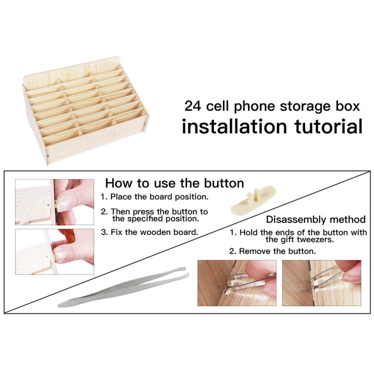 2 Stück Holz Konferenz Klassenzimmer Handy Organizer Desktop Aufbewahrungsbox, Weißeiche 24 Fächer