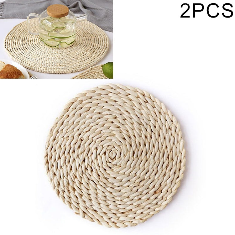 2 Stück rutschfeste, handgewebte Tischsets aus Naturmais, verdickt, isoliert, hitzebeständig, als Untersetzer und Topfuntersetzer, rund, 10 cm, rund, 22 cm, rund, 35 cm