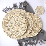 2 Stück rutschfeste, handgewebte Tischsets aus Naturmais, verdickt, isoliert, hitzebeständig, als Untersetzer und Topfuntersetzer, rund, 10 cm, rund, 22 cm, rund, 35 cm