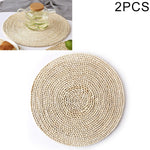 2 Stück rutschfeste, handgewebte Tischsets aus Naturmais, verdickt, isoliert, hitzebeständig, als Untersetzer und Topfuntersetzer, rund, 10 cm, rund, 22 cm, rund, 35 cm