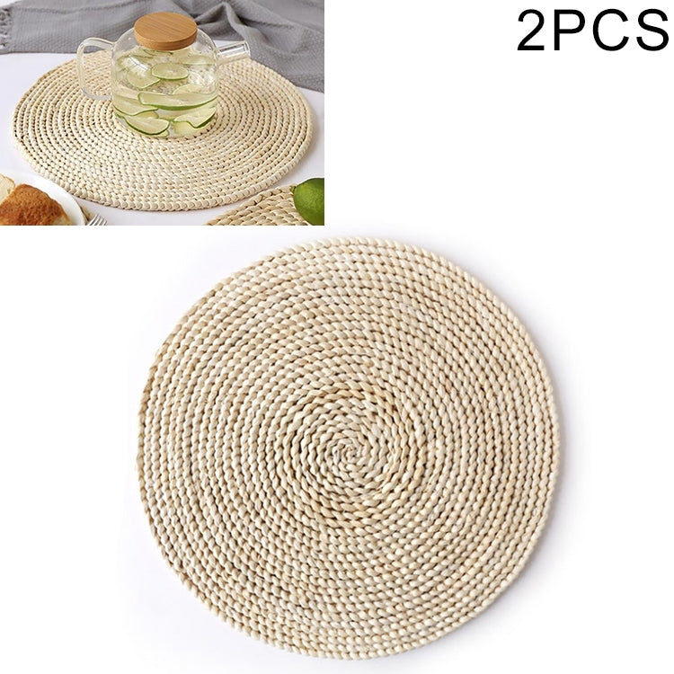 2 Stück rutschfeste, handgewebte Tischsets aus Naturmais, verdickt, isoliert, hitzebeständig, als Untersetzer und Topfuntersetzer, rund, 10 cm, rund, 22 cm, rund, 35 cm