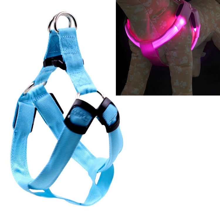 Doppelseitiges LED-Licht-Haustiergeschirr aus Nylon, Brustgurt für Katzen und Hunde, Größen S und M