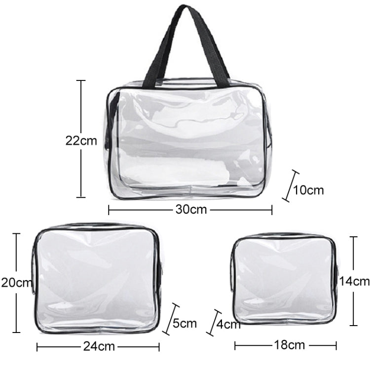 Tragbare, wasserdichte und transparente PVC-Reisetaschen mit Reißverschluss, Kosmetiktasche, 3er-Set in den Größen S, M und L