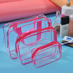 Tragbare, wasserdichte und transparente PVC-Reisetaschen mit Reißverschluss, Kosmetiktasche, 3er-Set in den Größen S, M und L