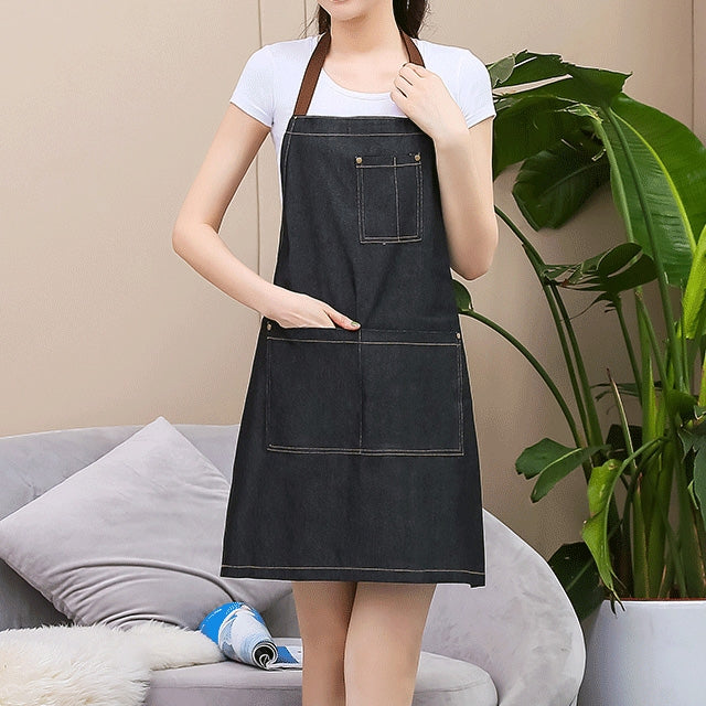 Ärmellose Jeansschürze, Halfter-Latzhose aus blauem Denim, 71x65cm