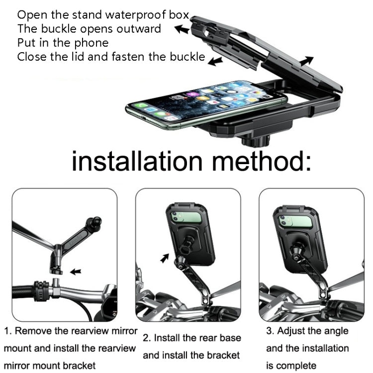Kewig Fahrrad-Motorrad-Rückspiegel wasserdichte Box Touchscreen-Handyhalterung, kleine Rückspiegelmontage, große Rückspiegelmontage