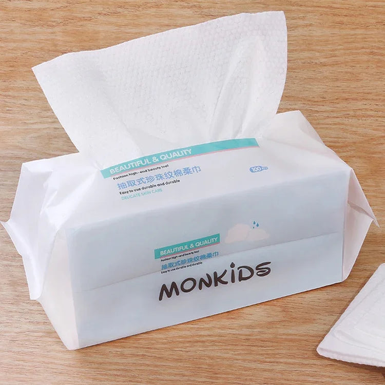 MONKIDS KS037 Einweg-Gesichtstuch, reine Baumwolle, verdicktes Perlen-Reinigungstuch, 100 Blatt, Perlenstruktur