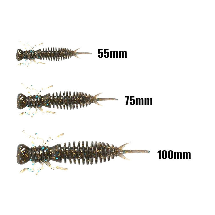 15 Stück 8-farbige Larven Silikon-Softköder, 55MM, 75MM, 100MM
