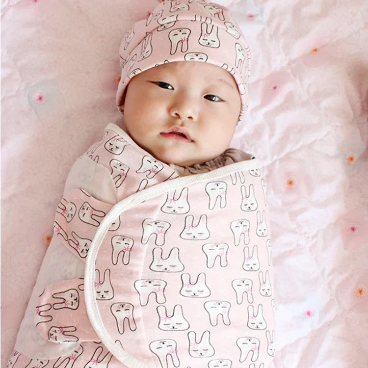Frühling Sommer Baumwolle Baby Wickeltücher Handtücher Schlafsäcke Strickmützen Set, S (50x70 CM), L (60x75 CM)