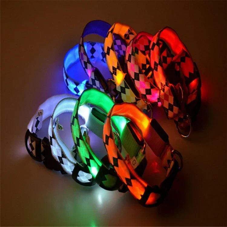 Wiederaufladbares LED-Leuchthalsband mit Karomuster für kleine und mittelgroße Hunde, Größen L und XL