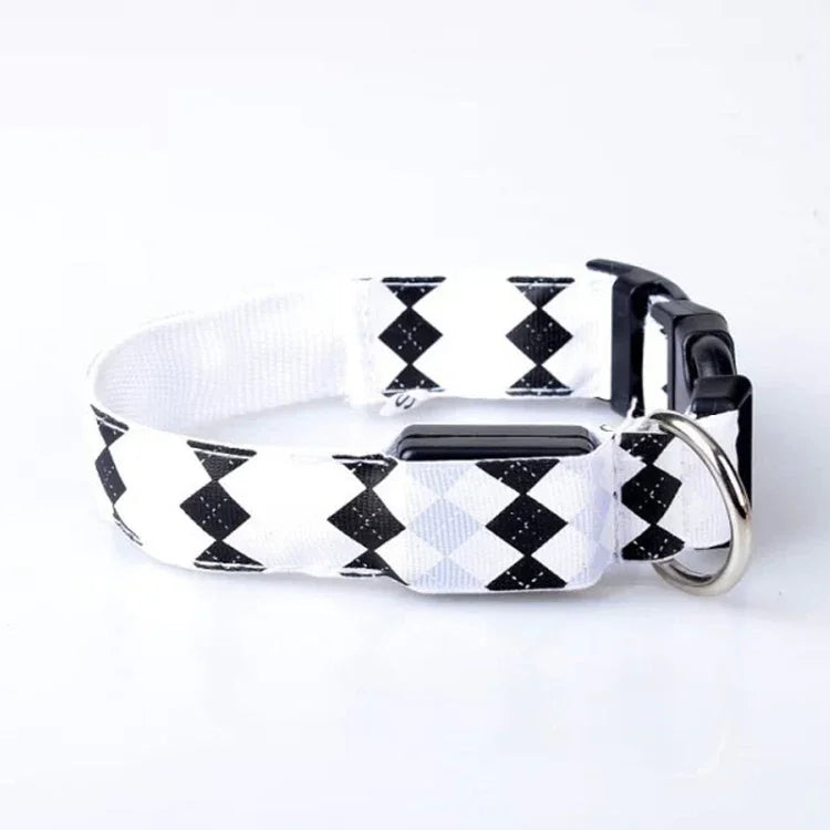 Wiederaufladbares LED-Leuchthalsband mit Karomuster für kleine und mittelgroße Hunde, Größen L und XL