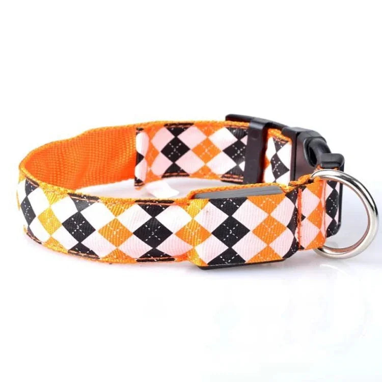 Wiederaufladbares LED-Leuchthalsband mit Karomuster für kleine und mittelgroße Hunde, Größen L und XL