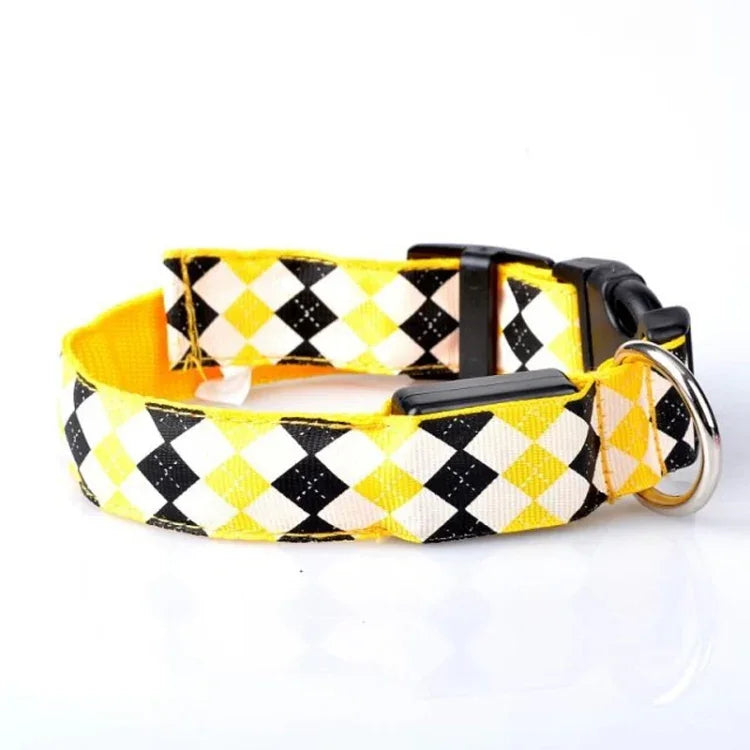 Wiederaufladbares LED-Leuchthalsband mit Karomuster für kleine und mittelgroße Hunde, Größen L und XL