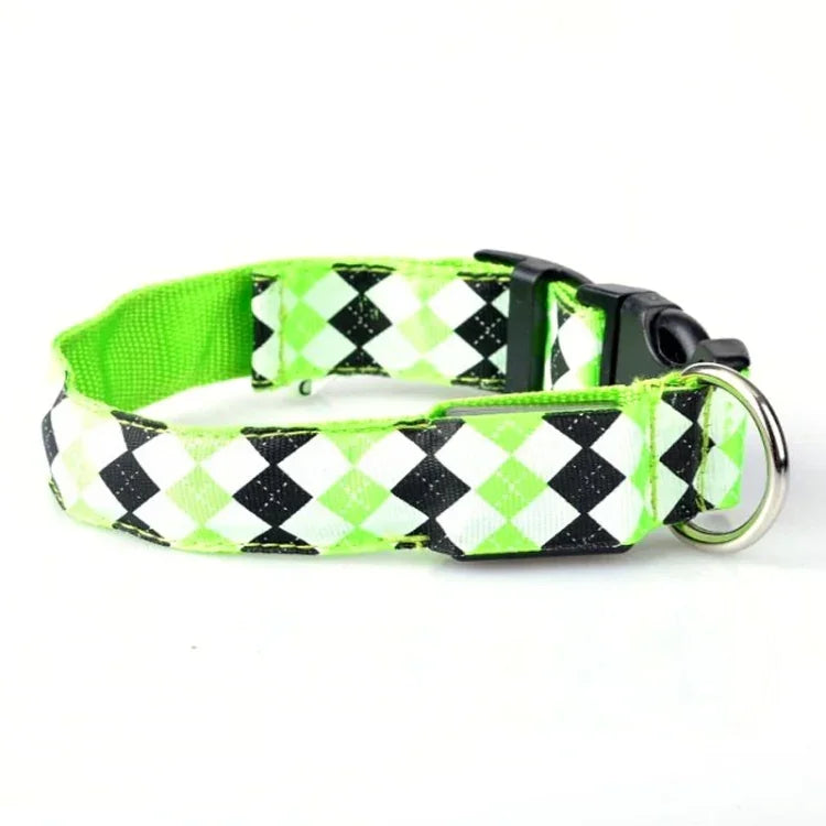 Wiederaufladbares LED-Leuchthalsband mit Karomuster für kleine und mittelgroße Hunde, Größen L und XL